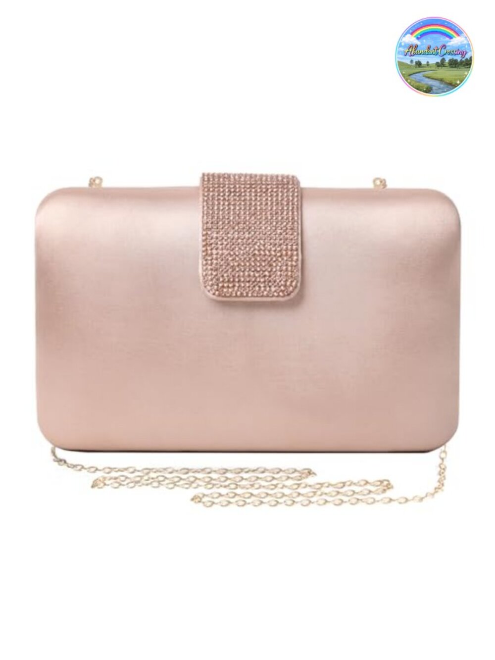 Satin Rhinestones Evening Clutch Party Bridal Purse with Detachable Chain